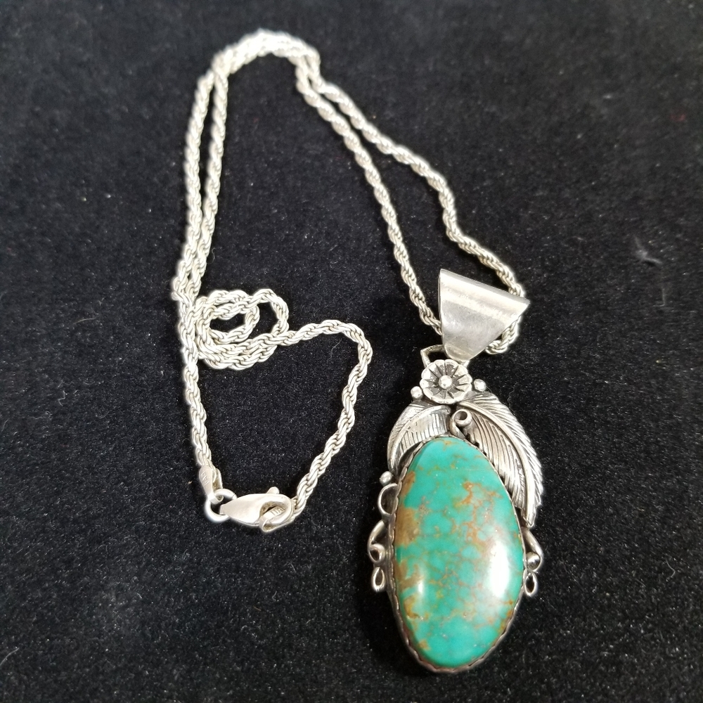 Navajo Turquoise 925 Silver 20" Necklace Signed
